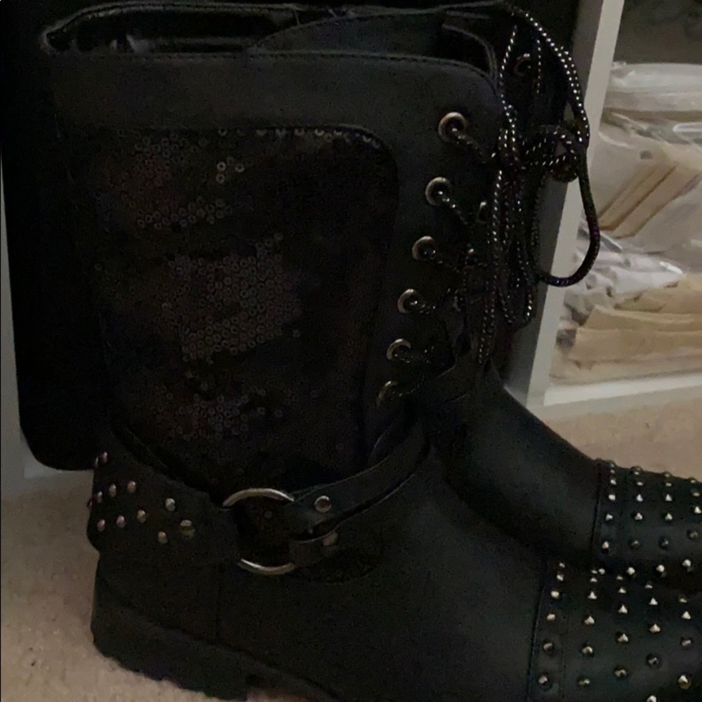 Chic biker moto boots with studs and sequins - Picture 5 of 7